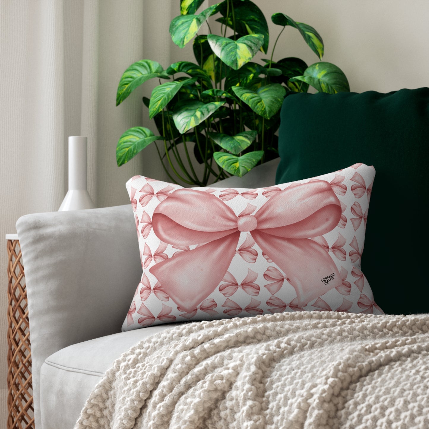 Pink Bow Lumbar Pillow